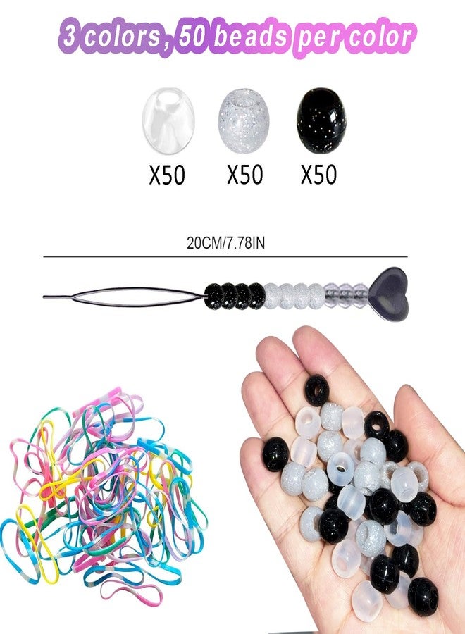 Everfunny 150 Pcs Glitter Silicone Hair Beads for Women Girls Braids, Soft Colorful Pony Beads Bulk for Kids Girls Women Hair Accessories for Braids(Black) - Image 2